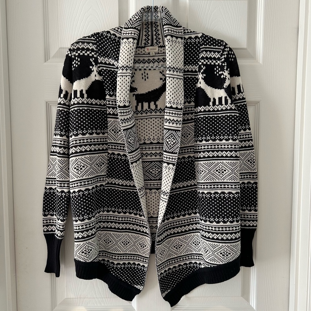 Cremieux Fair Isle Deer Pattern Open Sweater